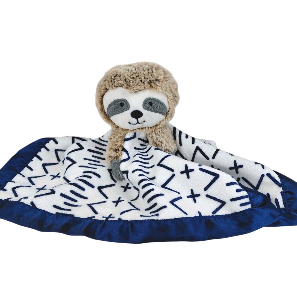 Cloud Island Sloth Security Blanket Baby Lovey Plush Toy White Navy Blue Satin - Picture 2 of 9